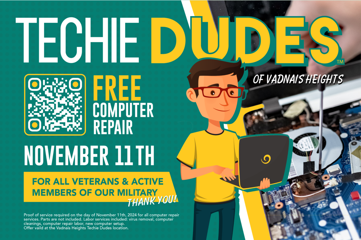 November 11th Veterans Day Deal, Free computer repair for veterans and active military members.